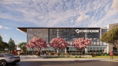 A digital rendering of the south facade of Kyowa Kirin's manufacturing facility. Image Credit: Kyowa Kirin